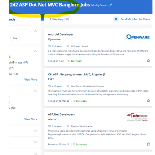 ASP.NET MVC internship jobs in Bangalore