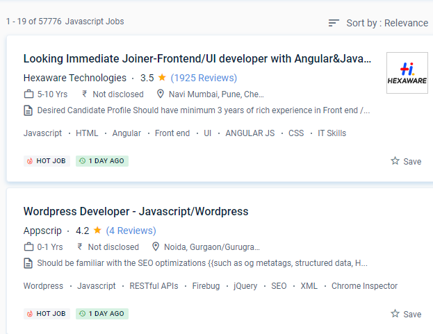 JavaScript internship jobs in Indore